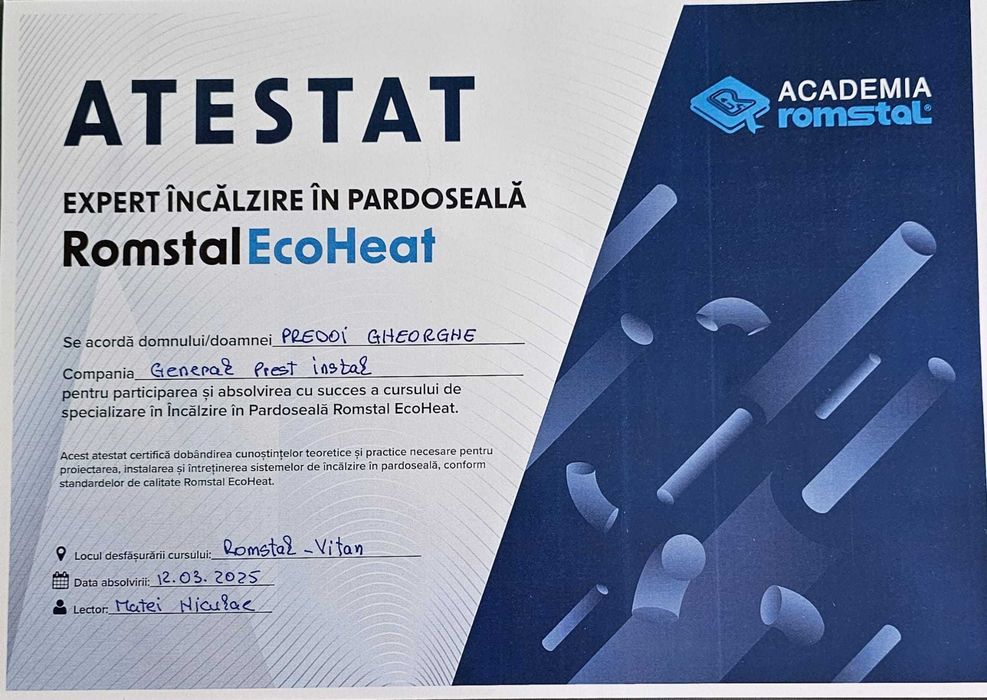 Partener ROMSTAL executam instalatii termice si sanitare