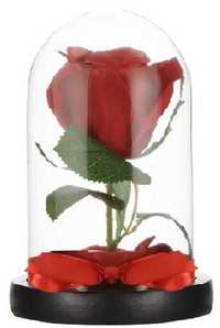 3 модела Роза под стъклен похлупак, Дървена основа.Бяла.Червена