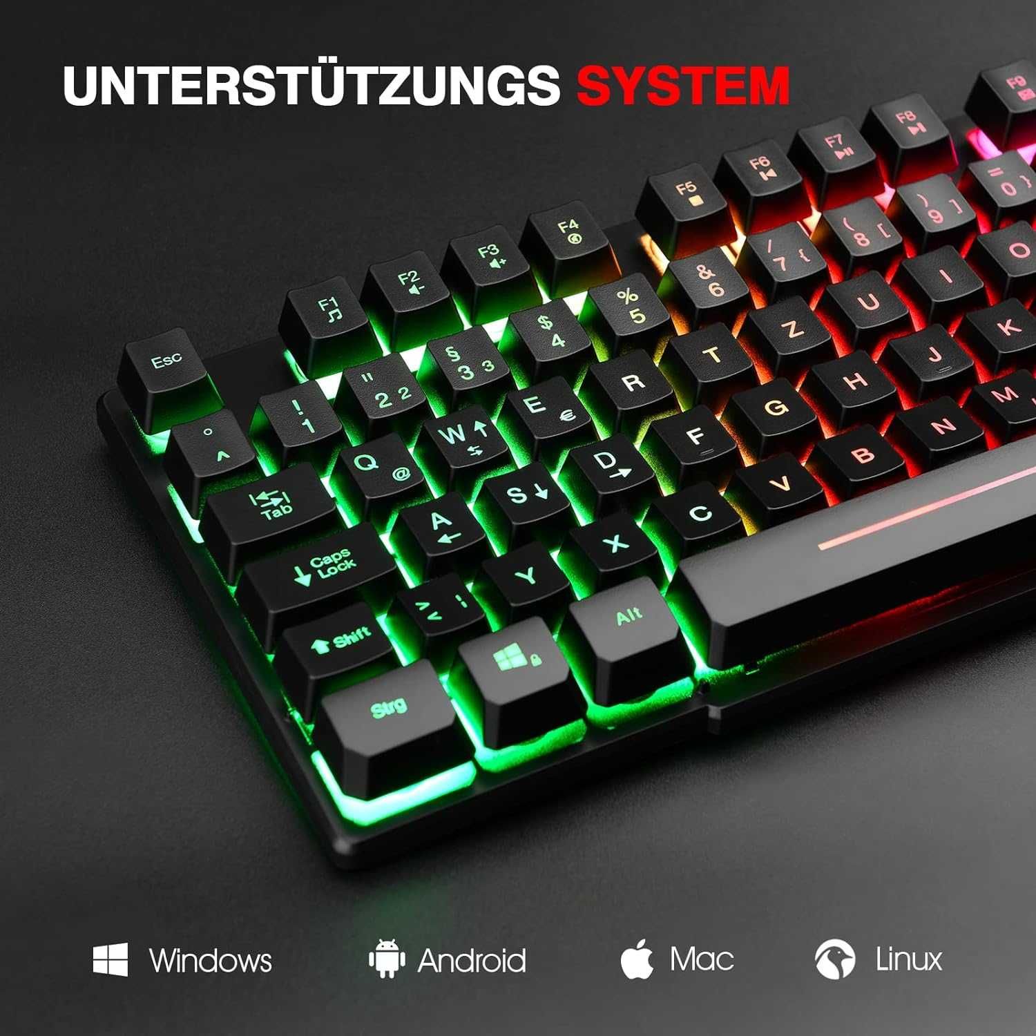 Tastatura gaming cu fir iluminata, membrana, QWERTZ, Rii  - pret FIX