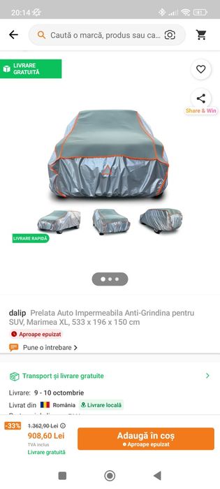 Prelata auto antigrindină SUV