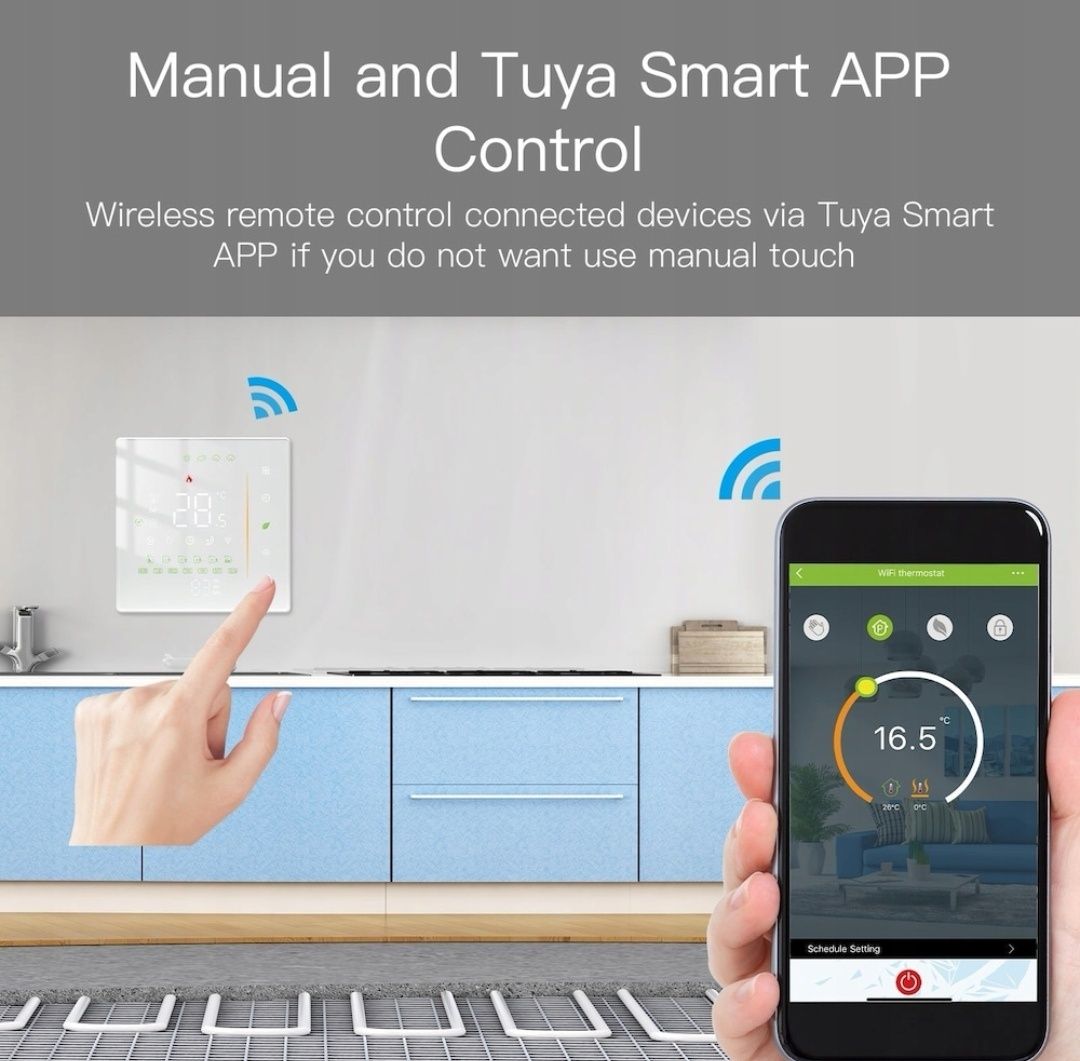 Стаен термостат бял/черен/огледален тъчскийн Tuya smart App BHT006GALW