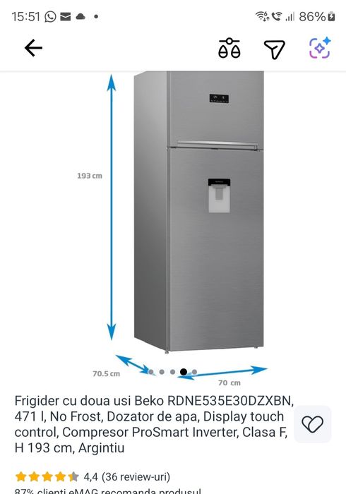 Combina Beko 471 l, No frost, Argintiu