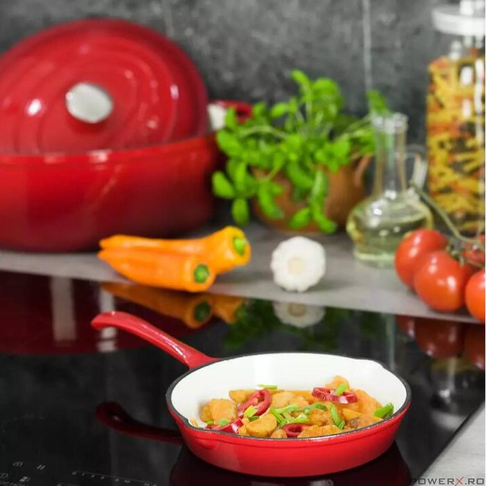 Tigaie din fonta emailata, adanca, rosu, 20 cm, Kinghoff