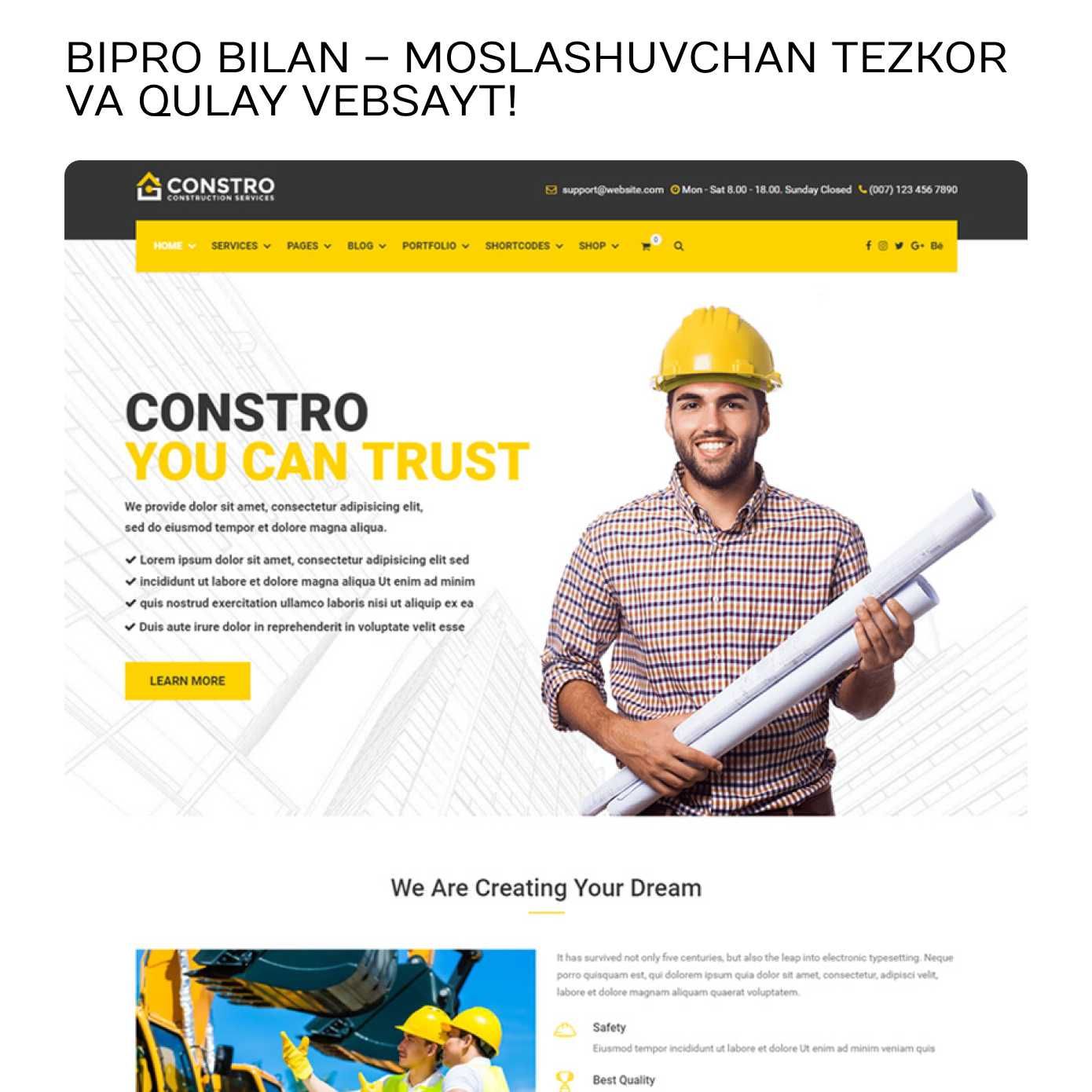 Qurilish kompaniyalari uchun professional vebsayt ishlab chiqamiz