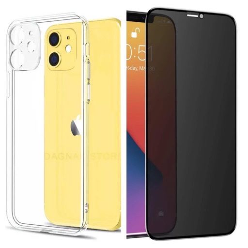 Iphone 13/14/15/16/17/PRO MAX AIR Husa Silicon+Folie Sticla Privacy 6D