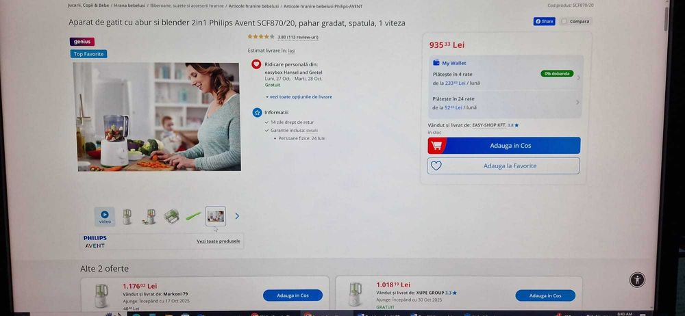 Aparat de gatit cu abur si blender 2 in 1 Philips Avent SCF870/22