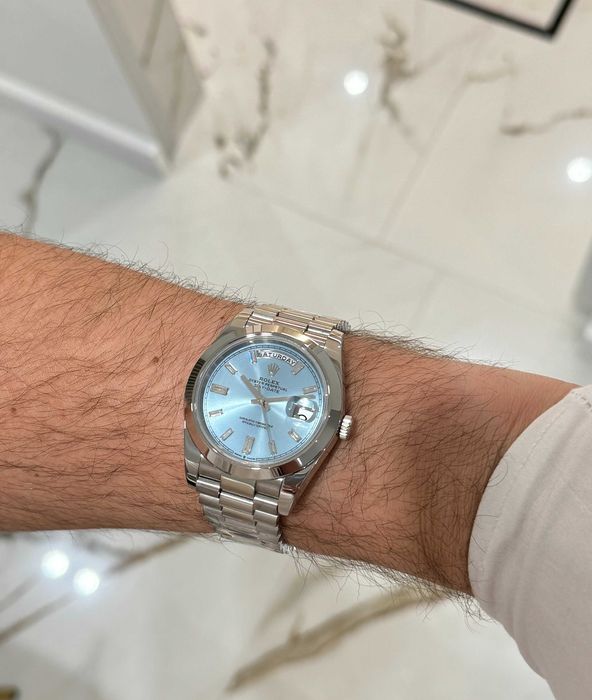 rolex day-date 40mm сребристо/синьо