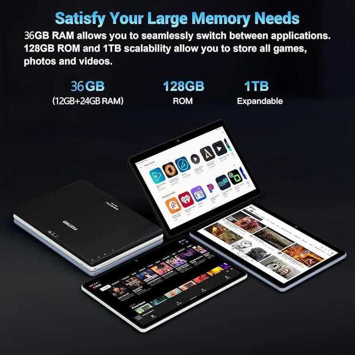 Нов таблет FASTWD 10-инчов Android 14, 36GB RAM + 128GB ROM, 5G WiFi..