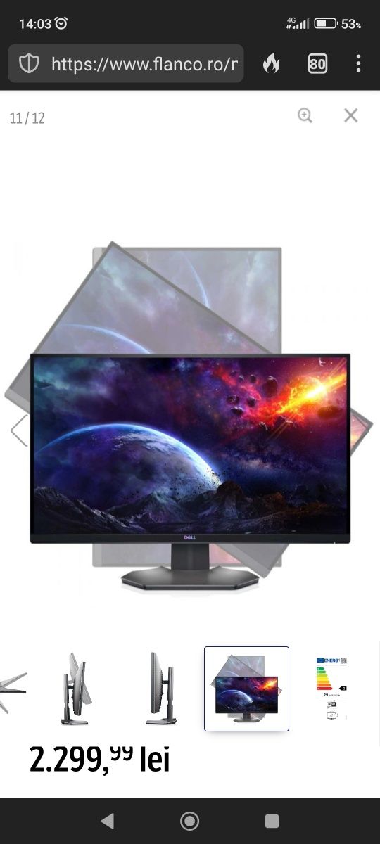 Monitor gaming 27" 1440p Dell S2721DGFA