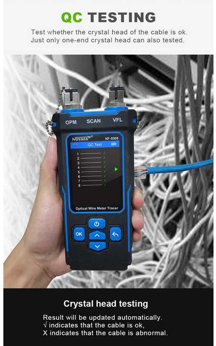 Tester fibra optica - cablu RJ45 | NOYAFA 8508, cable traker, POE