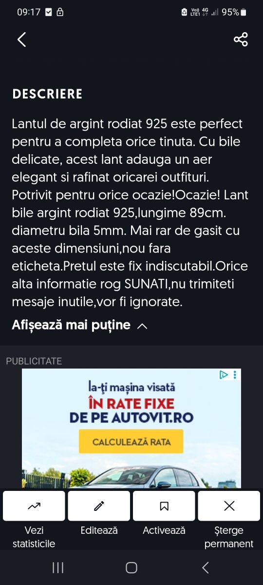 Lant bile argint rodiat 925