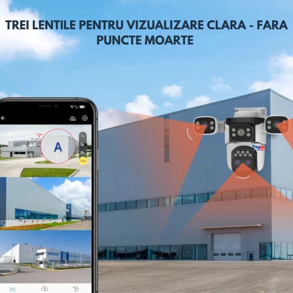 Camera Supraveghere cu 4 Camere cu Panou Solar, 4G, 12 MP Zoom 10X