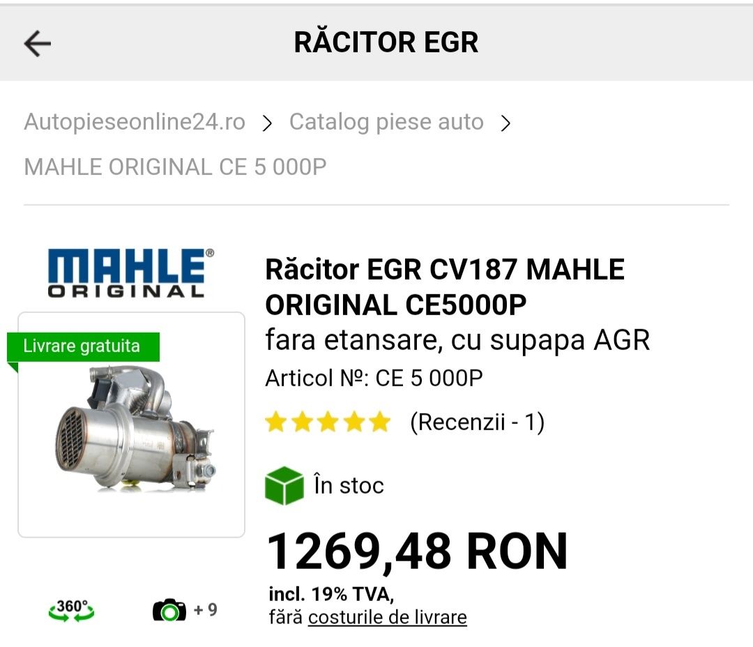 Răcitor EGR CV187 MAHLEoriginal CE5000P