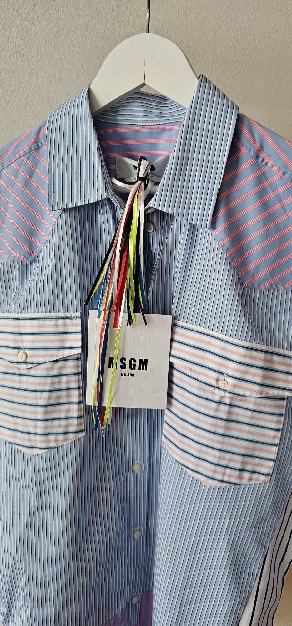 Риза MSGM на райе в розово и синьо