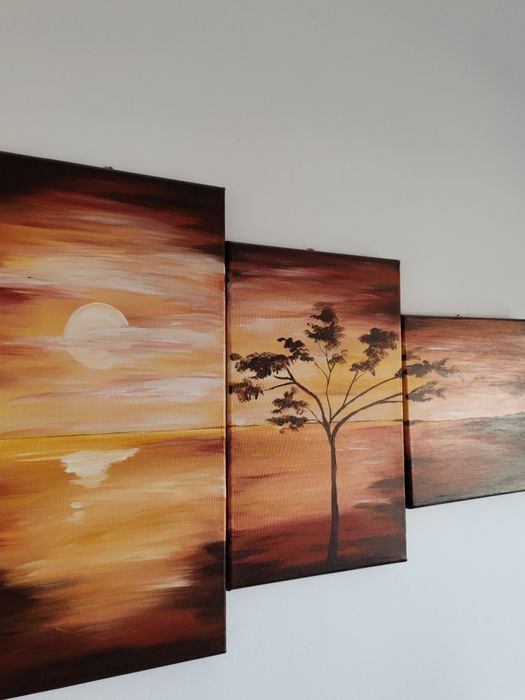 Tablou 5 piese pictat manual Apus în Africa