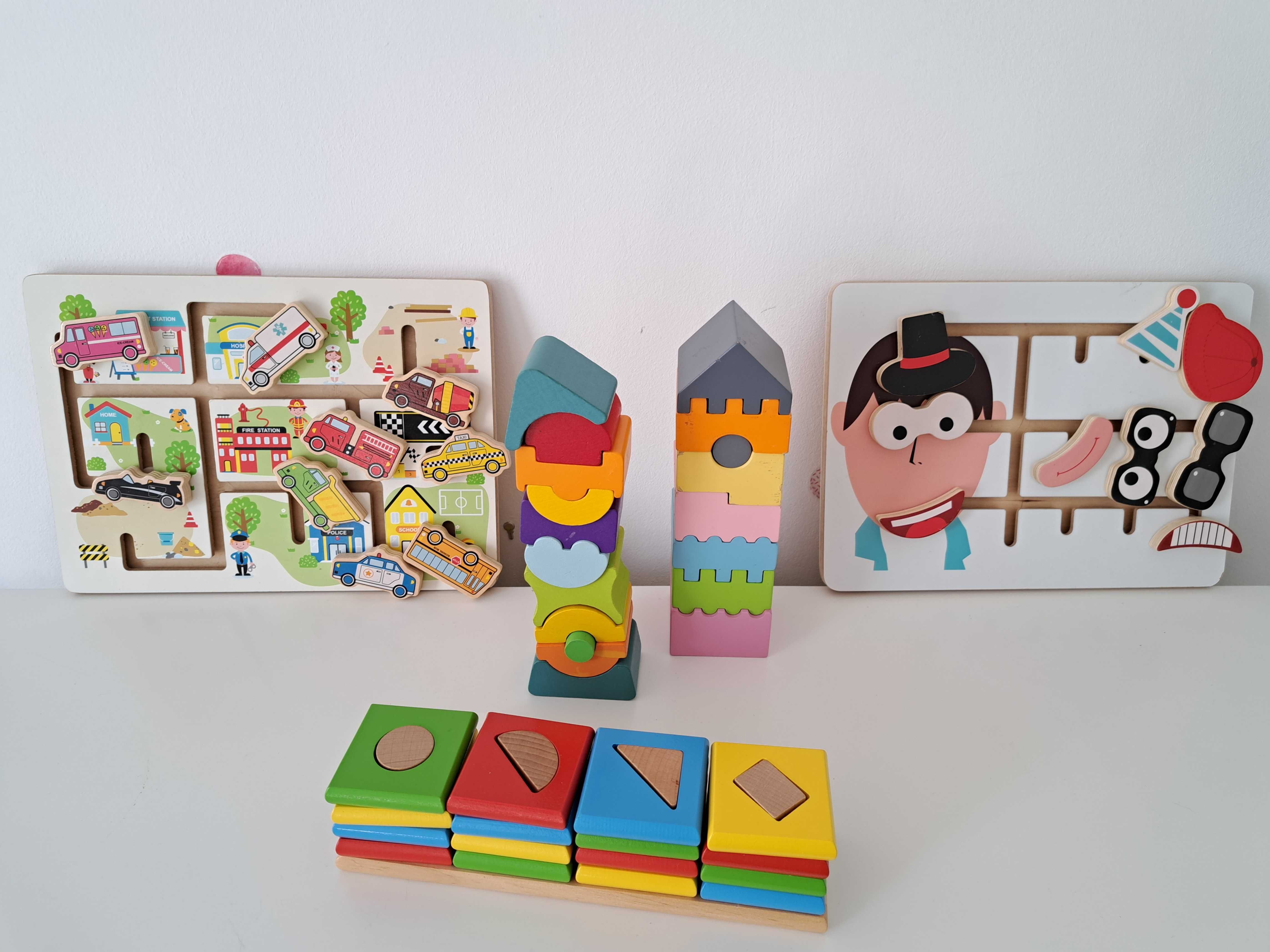 Jucarii Montessori lemn - forme Goki, turn x 2, joc labirint lemn x 2