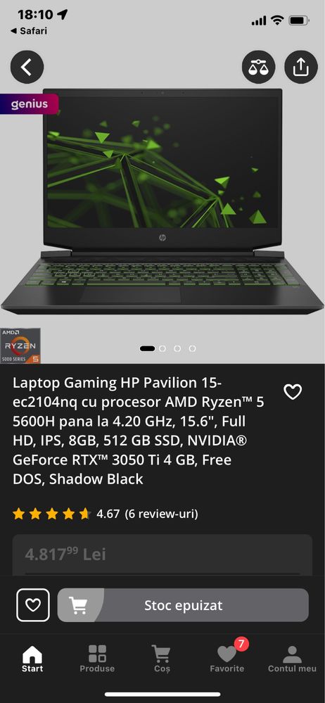 Laptop Gaming HP Pavilion 15-ec2104nq