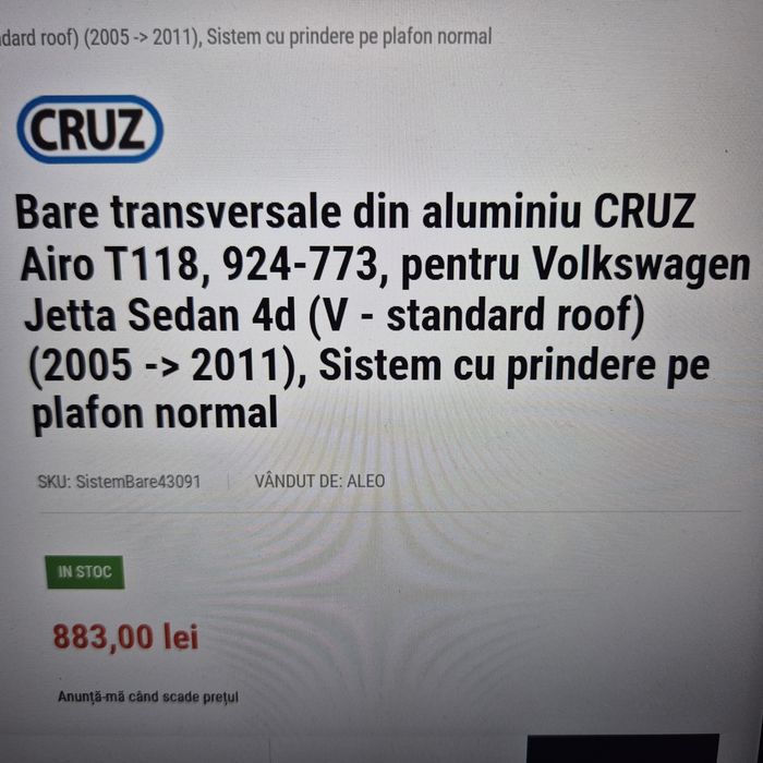 Bare transversale Aleo pentru Jetta 2005-2010