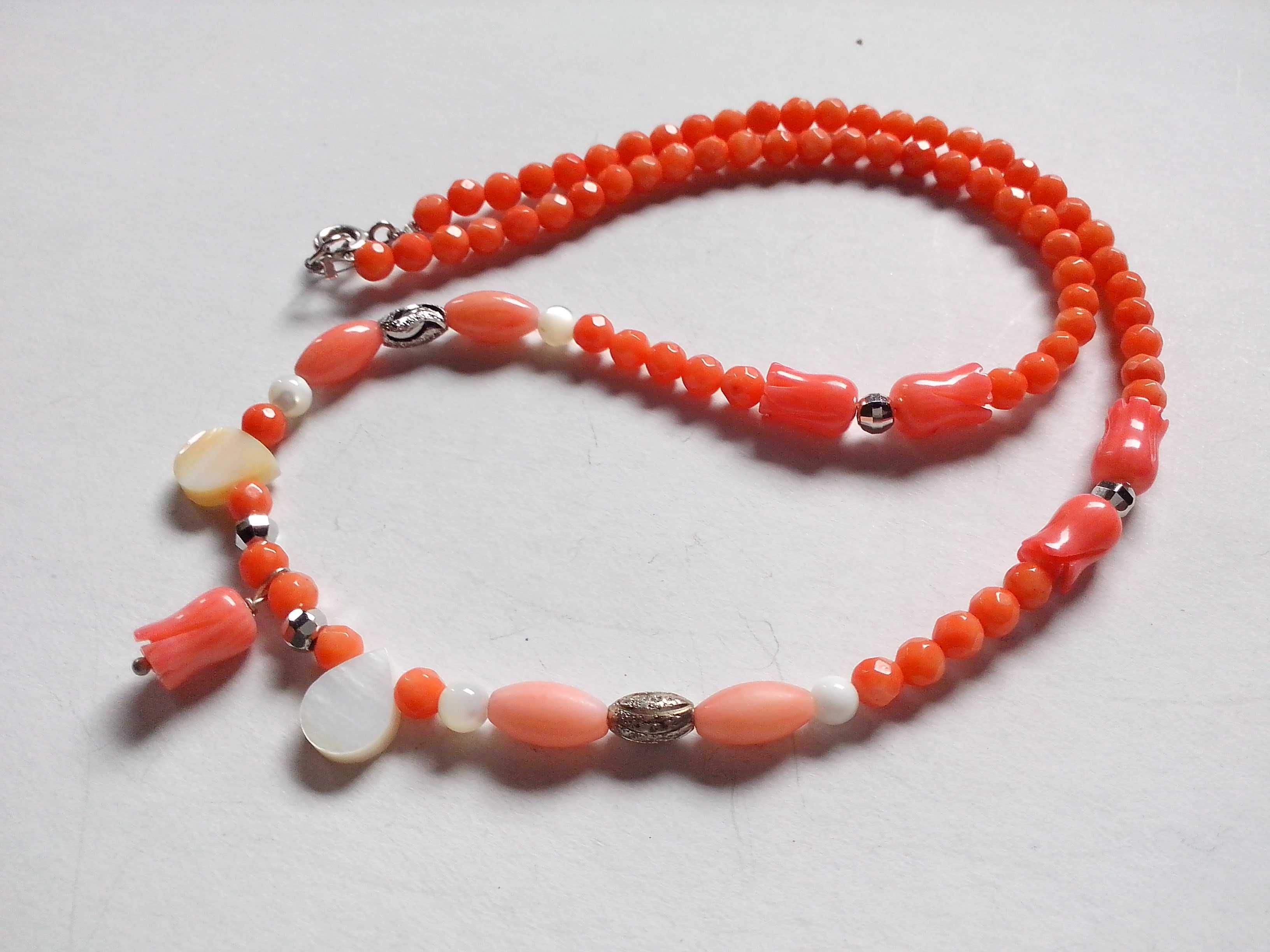 set argint,coral si sidef natural,colier si cercei,fin,delicat