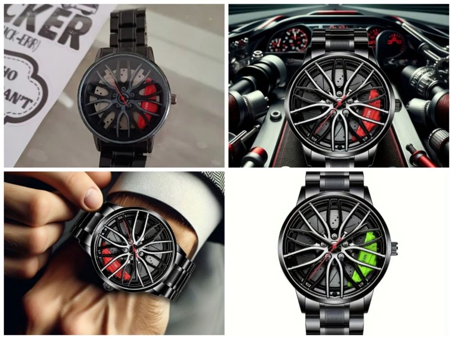 Ceas bărbați curea metalica, model deosebit roată cu etrier