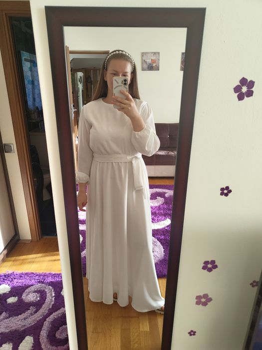 Rochie albă elegantă – ideală pentru botez, cununie civilă sau nuntă