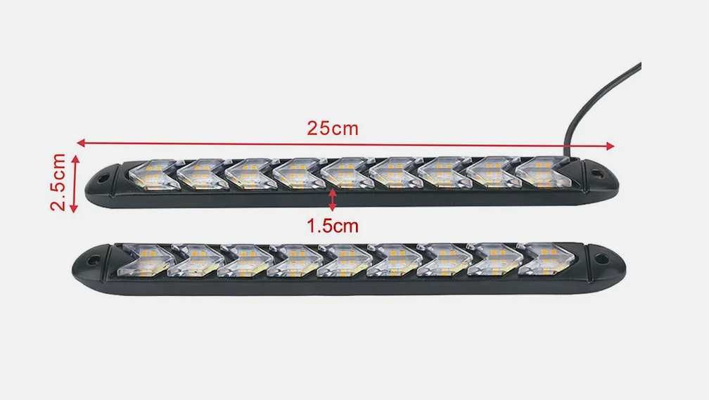 Дневни 9 LED светлини гъвкави с вграден бягащ мигач - 25см. 2 броя