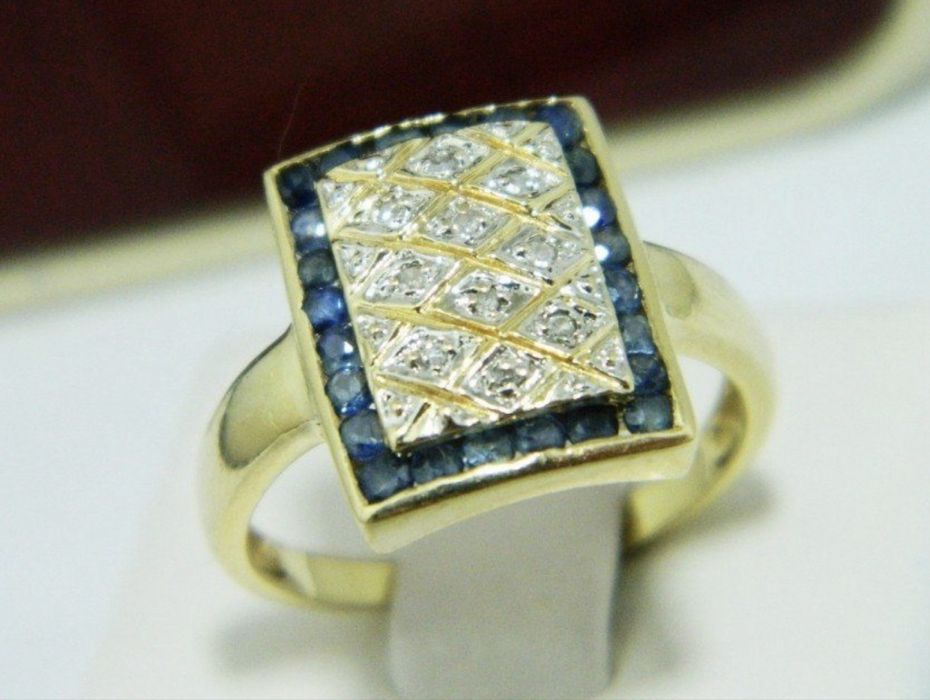 Inel aur diamante si safire 585 - 4.37 grame