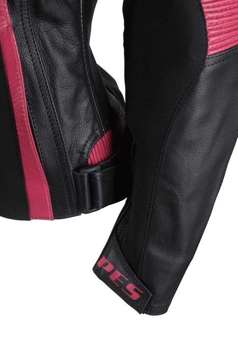 Geacă Moto Damă Piele cu Protecții Nivel 2, PES, Negru/Roz