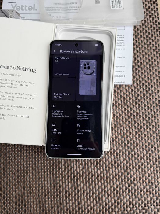 НОВ! 36мес Гар Nothing Phone 3a PRO Лизинг от 23лв/м 12/256gb grey сив