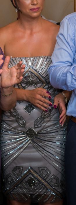 Rochie scurta eleganta gri dantela