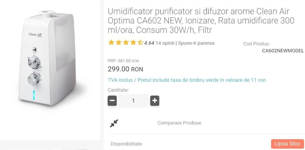 Umidificator purificator aroma therapy