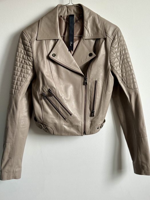 Vand geaca de piele bej si negru, masura S