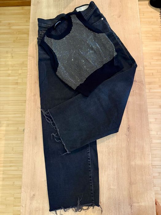 Diesel сет кроп дънки с висока талия и прав крачол кроп топ с камъчета