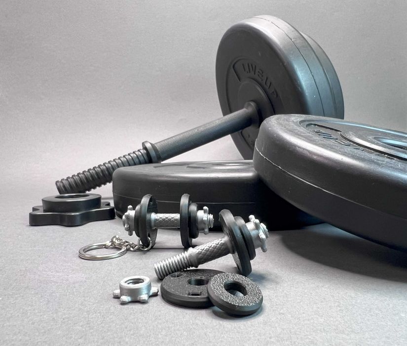 Breloc Halteră 3D Printat: Discuri Detasabile, Cadou Fitness