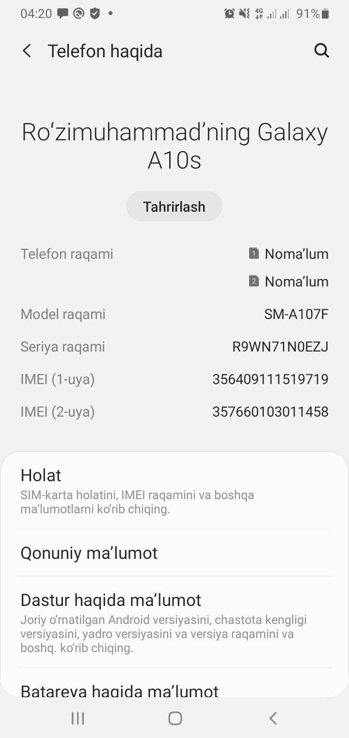 Samsung A10s telefoni