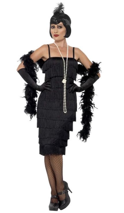 Costum Flapper, Negru, cu Rochie Lungă