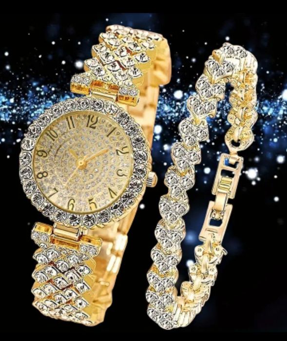 Ceas și brățară cadou iubita sotie / ceas dama + brățară Gold