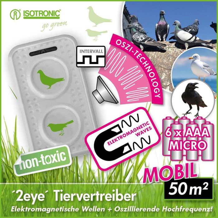 Ултразвуков уред против птици – мобилен комплект 2 броя, покритие 50 m