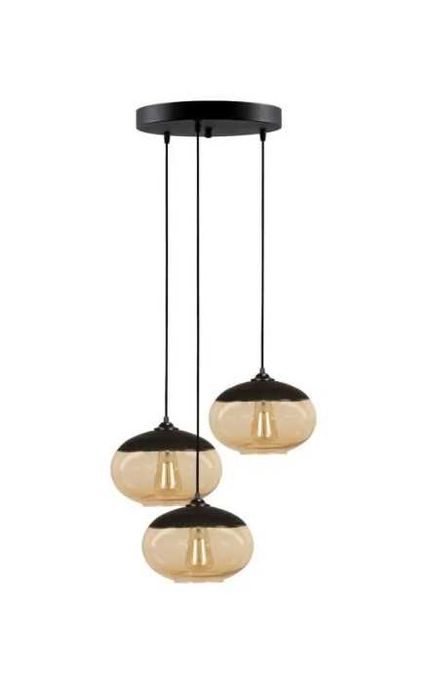 Lustra Opviq, E27, 113 x 50 cm, metal, sticla, negru, 3 becuri