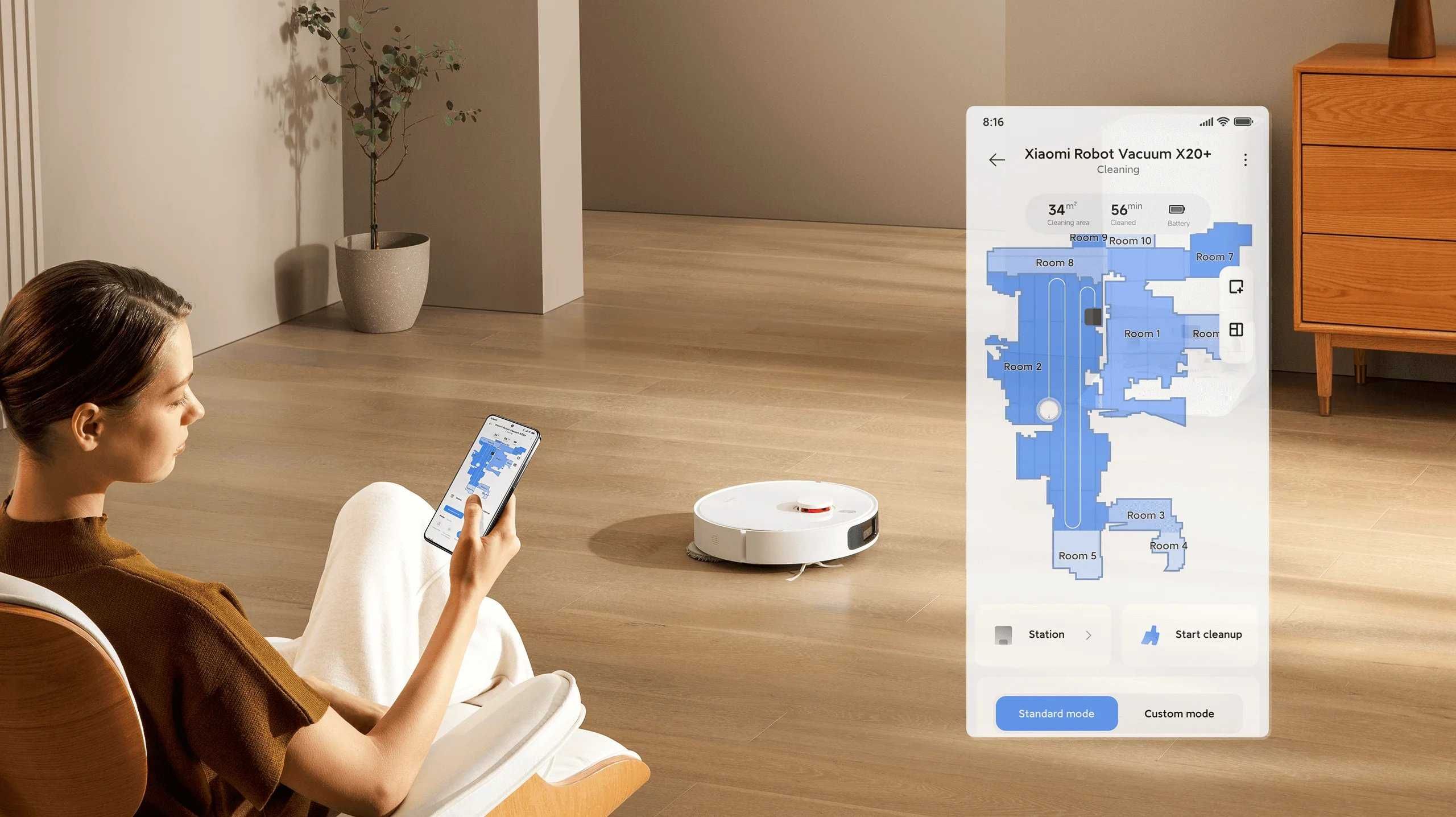Умный робот пылесос Xiaomi Robot Vacuum X20+ со станцией для уборки