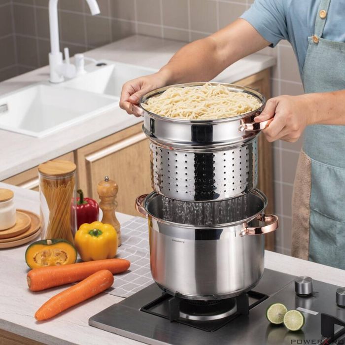 Oala din inox cu insertie pentru fiert, capacitate 7,5 litri, 24 cm,