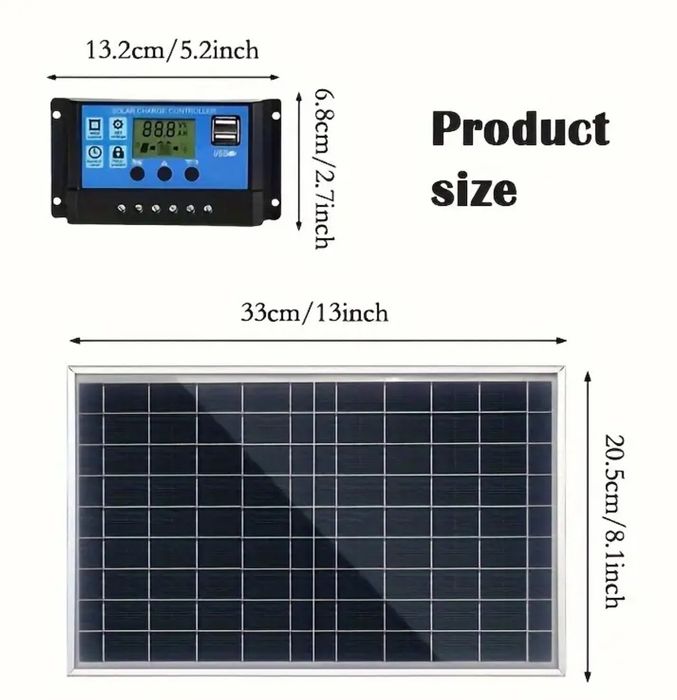 Set Panou Solar 20W + Controler 100A cu intrări USB