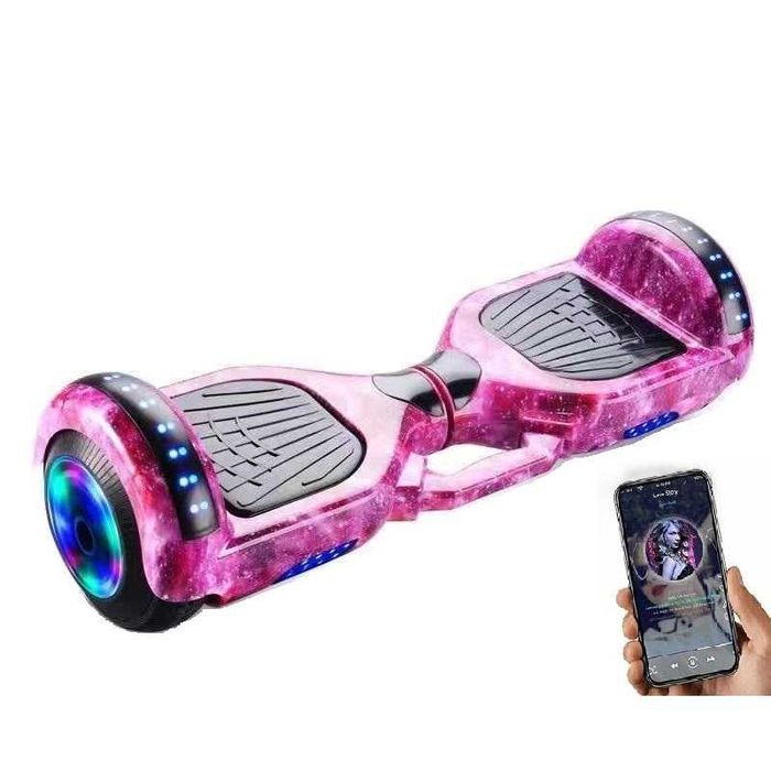 hoverboard Auto Balance lumini LED pe roti telecomanda, bluetooth Roz