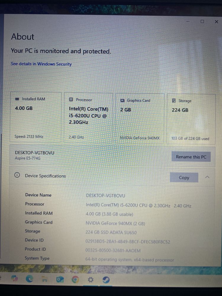 Laptop Acer  aspire E5-774G