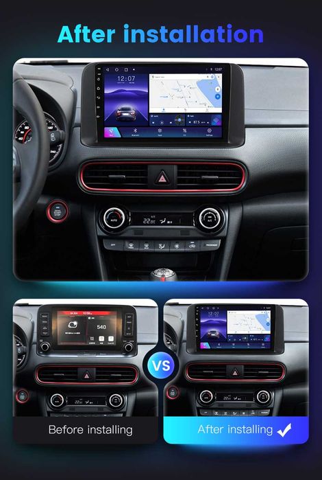 Navigatie Android 14 Hyundai Kona 2017+ 1/8 Gb Waze CarPlay +CAMERA