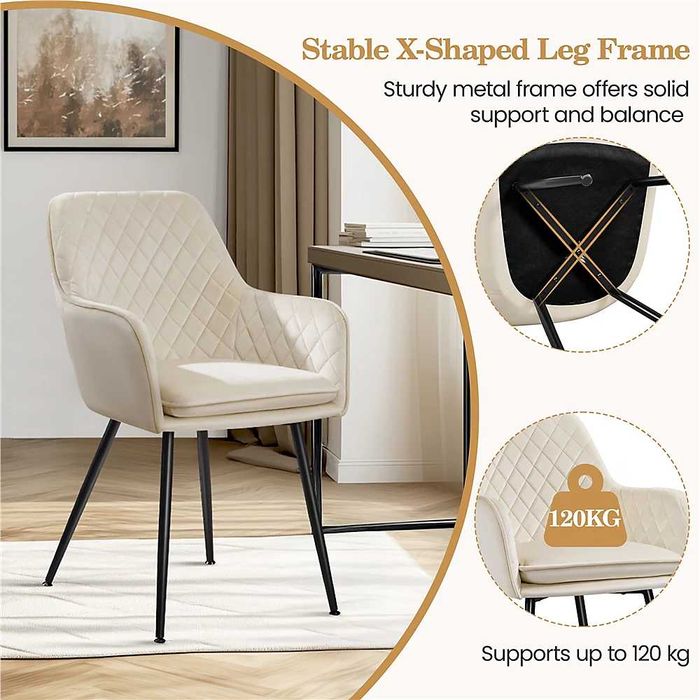 Set 2 scaune dining catifea cu picioare metalice |S 614341 Beige(2pcs)