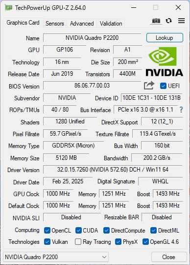 Видео карта Nvidia Quadro P2200 5GB DDR5, 160 bit