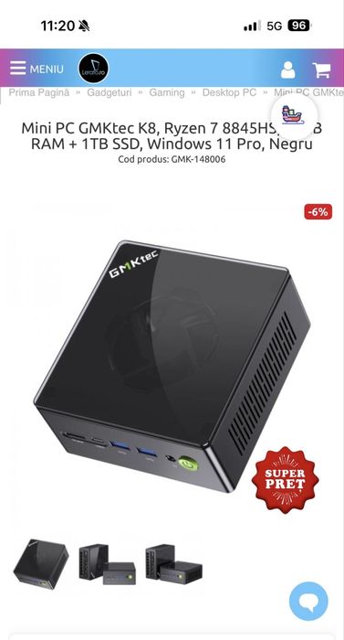 Mini pc GMKtec K8 1 Tb SSD NOU