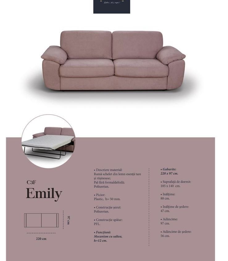 Canapea extensibila Emily cu saltea inclusa