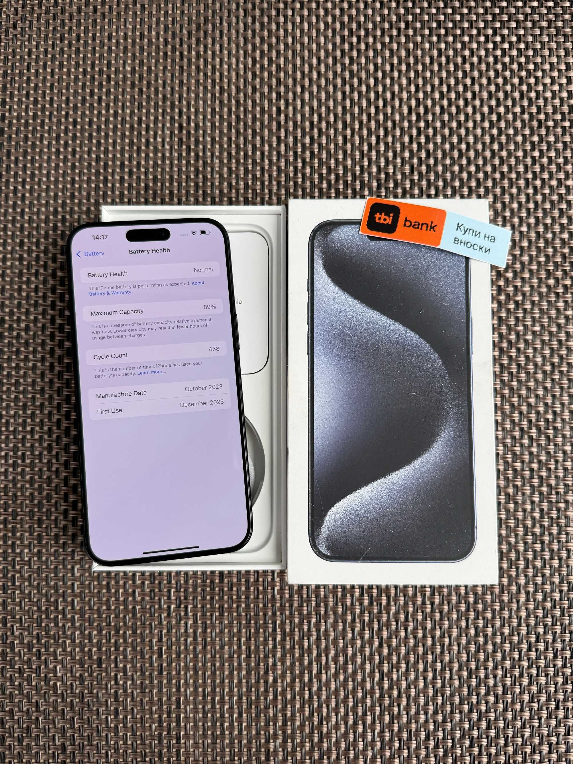 КАТО НОВ! iPhone 15 Pro MAX Лизинг от 58лв/м Blue Titanium 256 син